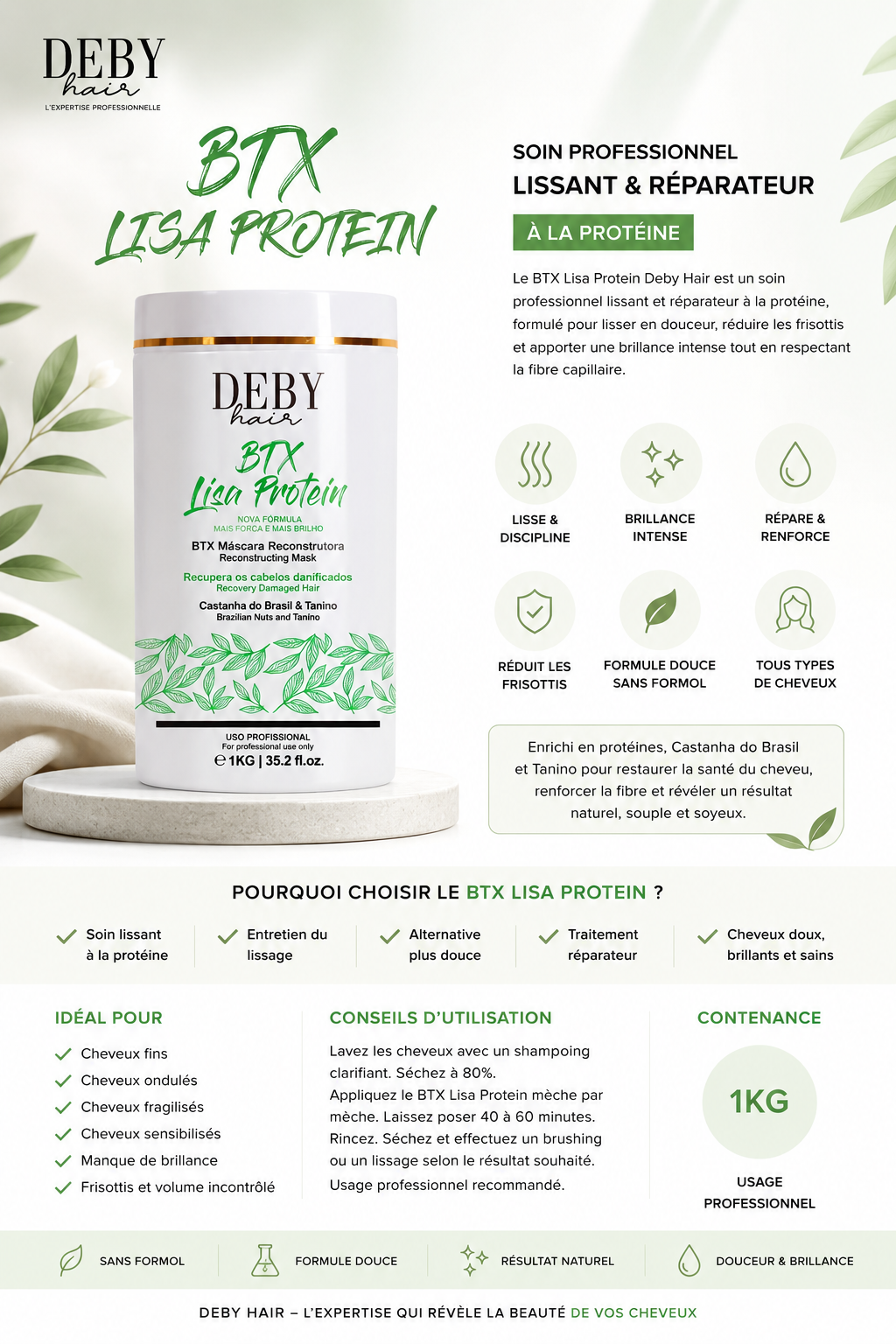 BTX Protein Deby Hair – Botox Capillaire Lissant & Réparateur Sans Formol | SaliaBeauty
