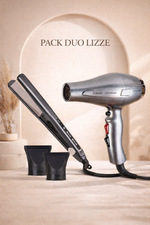 Pack Duo LIZZE Extreme – Lisseur 250°C + Sèche-Cheveux 2400W Professionnels – Idéal Lissage